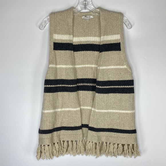 Madewell Coastward Fringe Sweater Vest XS/S Gray Cream Tan - Picture 1 of 5